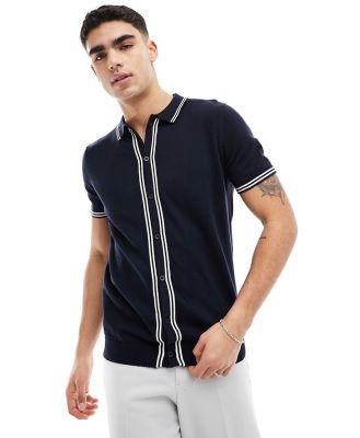 Brave Soul tipped knit polo in navy