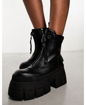 Buffalo vegan-friendly chunky zip boots in black