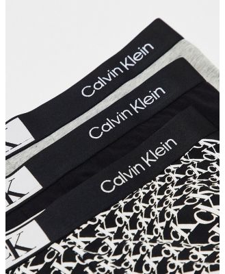 Calvin Klein CK96 3 pack trunks in printed black, black and grey-Multi