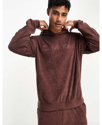 Calvin Klein cosy lounge towelling hoodie in deep mahogany-Brown