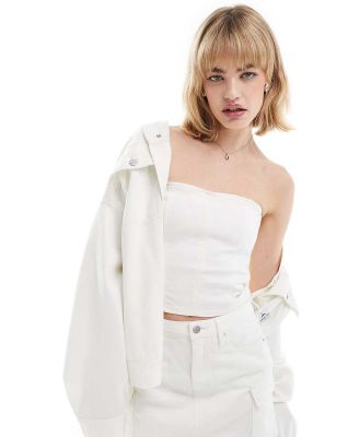 Calvin Klein Jeans denim zip bustier in white wash - ASOS Exclusive (part of a set)