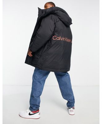 Calvin Klein Jeans insulated long hooded parka jacket in black