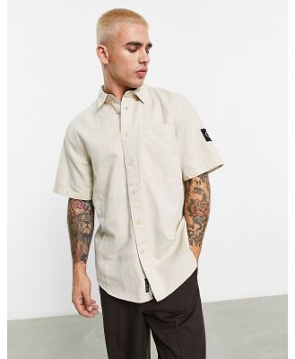Calvin Klein Jeans linen short sleeve shirt in beige-Neutral