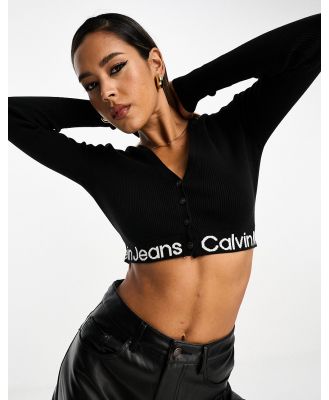 Calvin Klein Jeans logo intarsia sweater cardigan in black