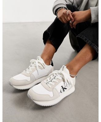 Calvin Klein Jeans runner sock laceup sneakers in white-Black
