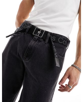 Calvin Klein Jeans slider logo webbed leather 35mm belt in black