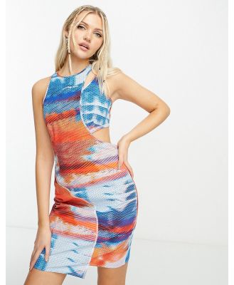 Calvin Klein Jeans wrapping cutout tank dress in graphic print-Multi