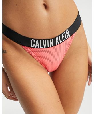Calvin Klein rib logo high leg bikini bottoms in red
