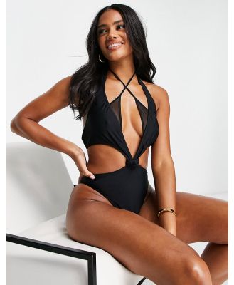 Candypants cut out swimsuit with mesh insert in black