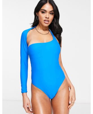 Candypants long sleeve one shoulder cut out swimsuit in blue