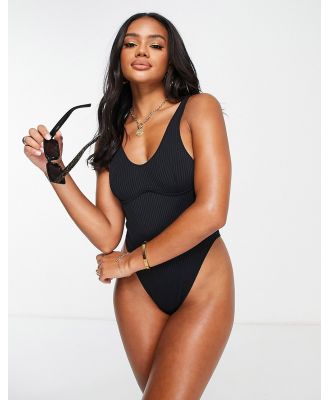 Candypants underwired ribbed swimsuit in black