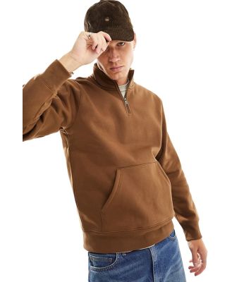 Carhartt WIP Chase half zip sweatshirt in brown