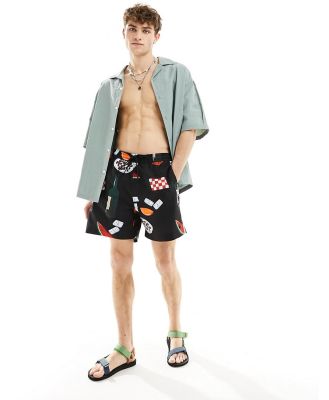 Carhartt WIP Slater dinner print swim shorts in black