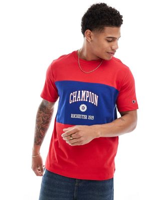 Champion Rochester collegiate colourblock t-shirt in navy and red