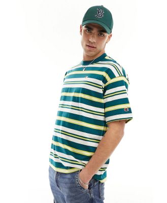 Champion striped t-shirt in green yellow and white