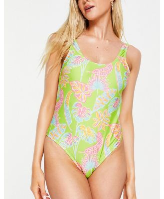 Chelsea Peers scoop back swimsuit in light green leaf print
