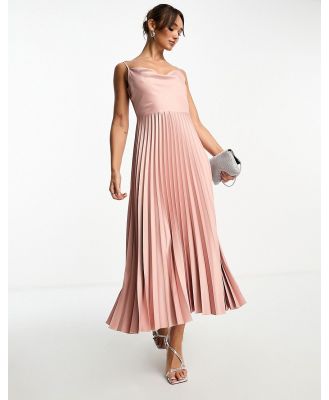 Closet London cowl neck pleated midaxi dress in mink-Neutral