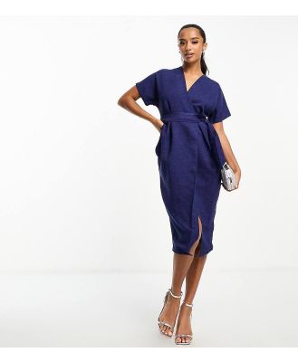 Closet London Petite kimono wrap dress in navy