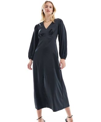 Closet London Tall balloon sleeve midaxi dress in midnight navy-Blue