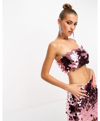 Collective the Label bandeau disc sequin crop top in pink (part of a set)