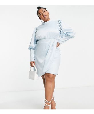 Collective the Label Curve high neck satin mini dress in powder blue Exclusive at ASOS