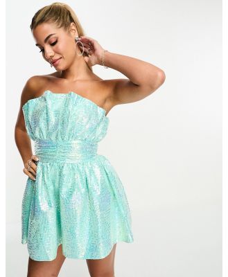 Collective the Label exclusive bandeau ruched playsuit in mint sequin-Blue