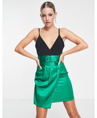 Collective the Label exclusive plunge ruched waist mini dress in emerald-Black