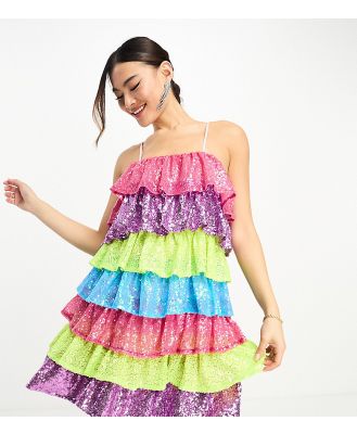 Collective the Label exclusive tiered mini dress in rainbow sequin-Multi