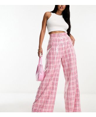 Collective the Label exclusive wide leg metallic pants in pink check sequin-Silver