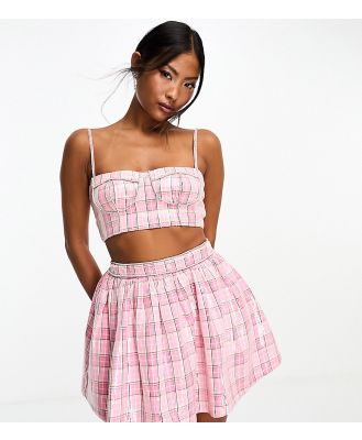 Collective the Label Petite exclusive diamante corset top in pink check sequin (part of a set)