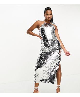 Collective the Label Petite exclusive disc sequin midi dress in silver