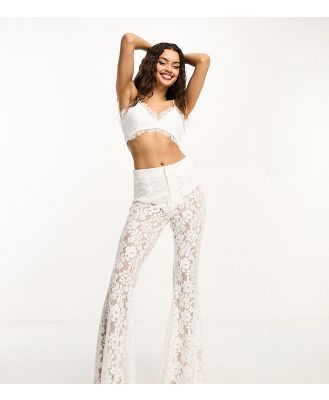 Collective the Label Petite exclusive lace pants in ivory (part of a set)-White