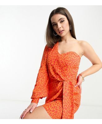 Collective the Label Petite exclusive one shoulder mini dress in orange heart print