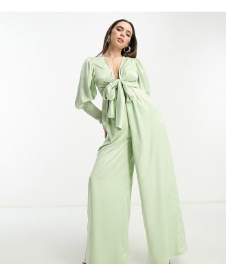 Collective The Label petite exclusive plunge front wide leg jumpsuit in sage-Pink