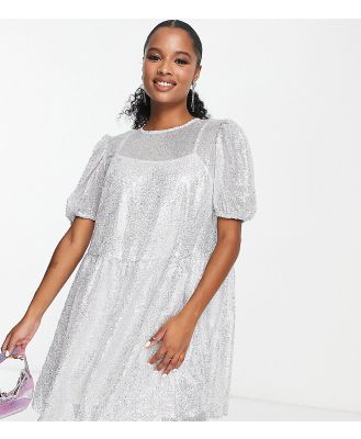 Collective the Label Petite exclusive puff sleeve sequin mini dress in silver