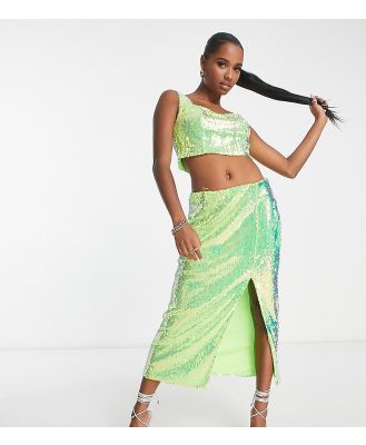 Collective the Label Petite exclusive sequin crop top in iridescent lime (part of a set)-Green