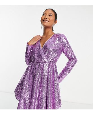 Collective the Label Petite exclusive sequin wrap mini dress in lilac-Purple