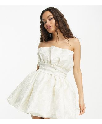 Collective the Label Petite exclusive structured bandeau mini dress in jacquard ivory-White