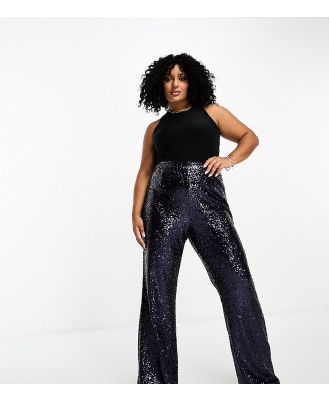 Collective the Label Plus exclusive sequin wide leg pants in midnight blue
