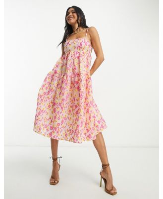 Collective the Label tiered smock dress in textured bright floral-Pink