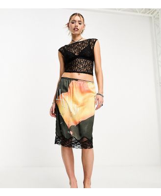 COLLUSION abstract print midi slip skirt in multi