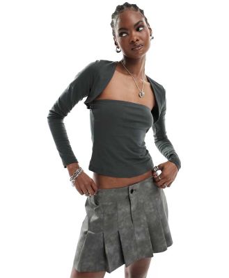 COLLUSION bolero neck long sleeve top in grey