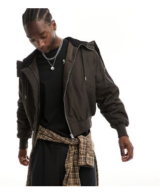 COLLUSION bomber jacket with zip hood detail in brown