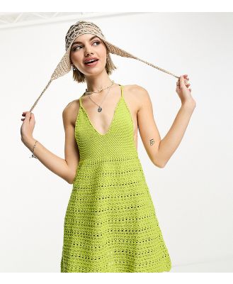 COLLUSION crochet mini beach dress in charteuse-Multi