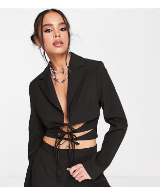COLLUSION cropped blazer with tie detail in black (part of a set)