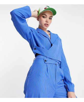 COLLUSION cropped blazer with wrap detail in blue pinstripe (part of a set)