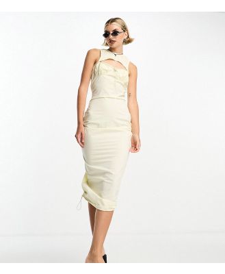 COLLUSION cut out column midi dress in light yellow-Neutral