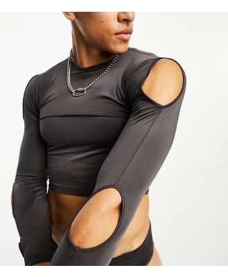 COLLUSION cut out swim top in charcoal-Grey