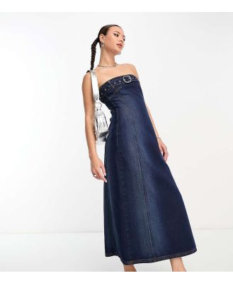 COLLUSION festival belted bandeau midi denim dress in Y2K blue