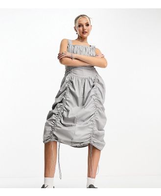 COLLUSION festival utility maxi dress with ruching in light grey
